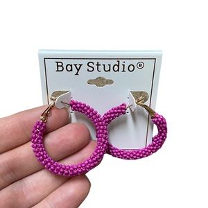 Bay Studio Fuchsia Beaded Hoop Earrings